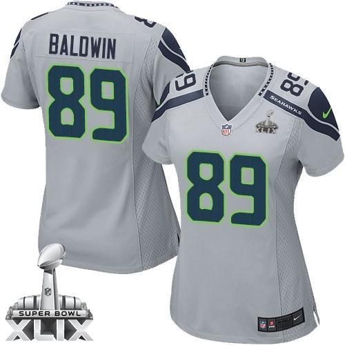 Nike Seahawks #89 Doug Baldwin Grey Alternate Super Bowl XLIX Womens Stitched NFL Elite Jersey