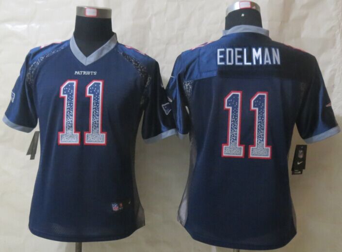 Women New Nike New England Patriots 11 Edelman Drift Fashion Blue Elite Jerseys