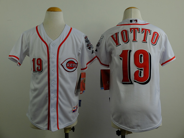 MLB Cincinnati Reds #19 Votto White Kids Jersey