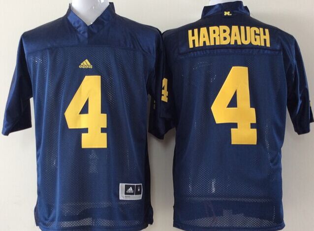 Wolverines #4 Jim Harbaugh Navy Blue Stitched NCAA Jersey 