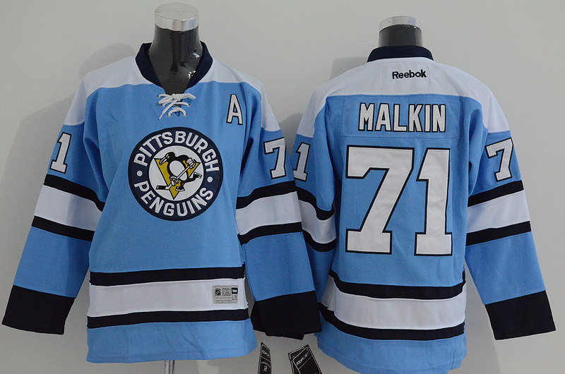 NHL Pittsburgh Penguins #71 Malkin L.Blue Jersey with A Patch
