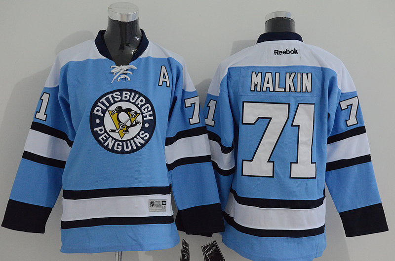 NHL Pittsburgh Penguins #71 Malkin L.Blue Youth Jersey with A Patch