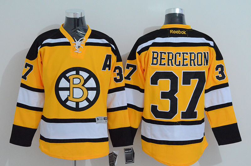 NHL Boston Bruins #37 Bergeron Yellow Jersey with A Patch