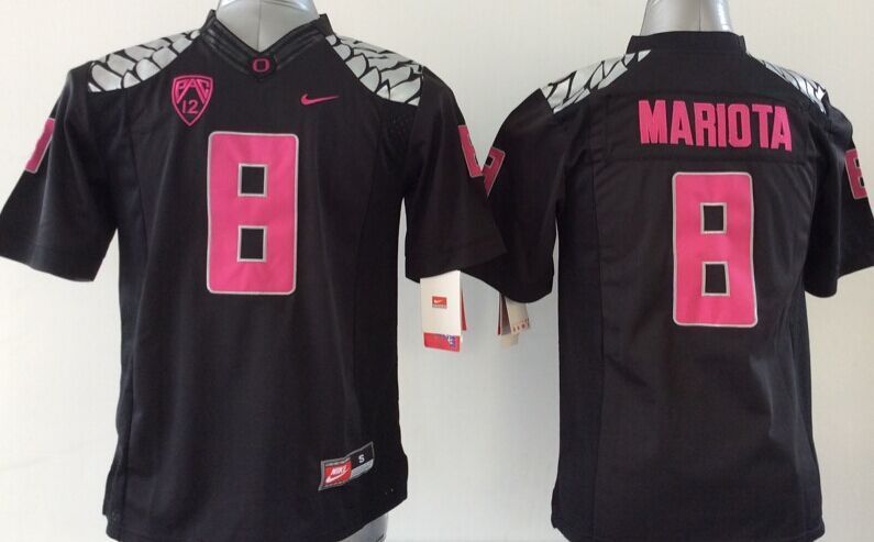 NCAA Oregon Ducks #8 Mariota Black Youth Jersey Pink Number