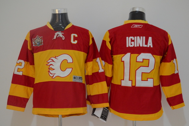 NHL Calgary Flames #12 Iginla Red Youth Jersey with C Patch