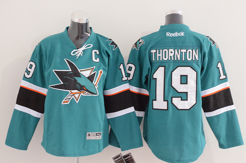 NHL San Jose Sharks #19 Thornton Green Youth Jersey with C Patch