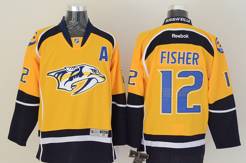 NHL Nashville Predators #12 Fisher Yellow Jersey with A Patch