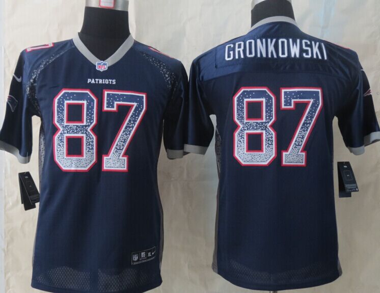 Youth 2014 New Nike New England Patriots 87 Gronkowski Drift Fashion Blue Elite Jerseys