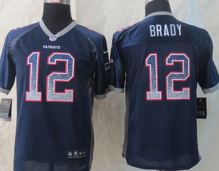 Youth 2014 New Nike New England Patriots 12 Brady Drift Fashion Blue Elite Jerseys