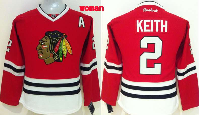 NHL Chicago Blackhawks #2 Keith Red Women Jersey with A Patch