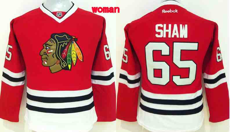 NHL Chicago Blackhawks #65 Shaw Red Women Jersey