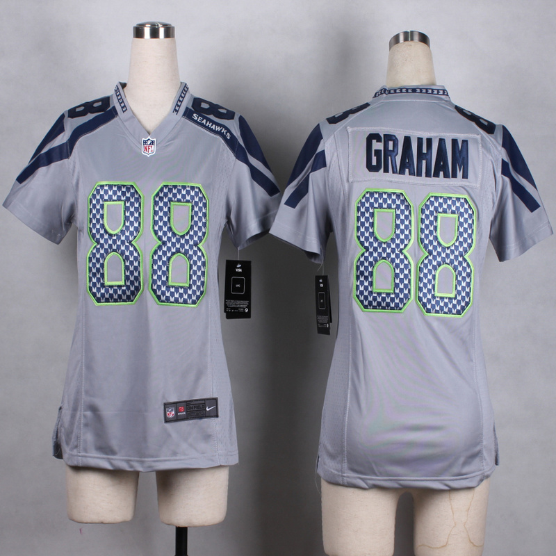 Nike Seattle Seahawks #80 Graham Women Grey Jersey