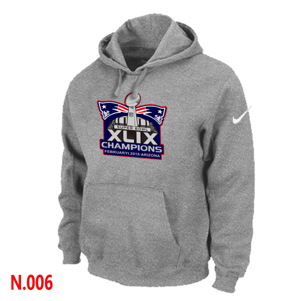 Mens New England Patriots Majestic L.Grey Super Bowl XLIX Champion mark Pullover Hoodie 