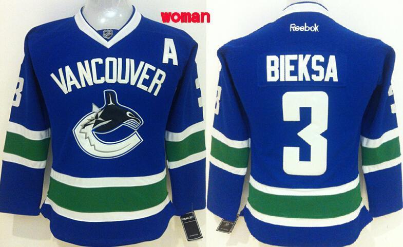 NHL Vancouver Canucks #3 Bieksa Blue Women Jersey with A Patch