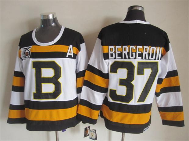 NHL Boston Bruins #37 Bergeron White New Jersey 75th Patch