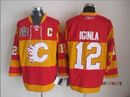 NHL Calgary Flames #12 Iginla Red Color Jersey with C Patch