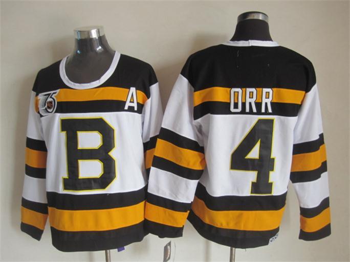NHL Boston Bruins #4 Orr White New Jersey 75th Patch