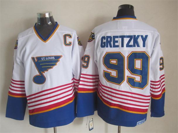 NHL St. Louis Blues #99 Gretzky White Jersey with C Patch