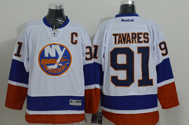 NHL New York Islanders #91 Tavares White Throwback Jersey with C Patch
