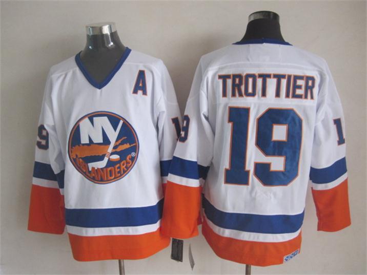 NHL New York Islanders #19 Trottier White Throwback Jersey with A Patch