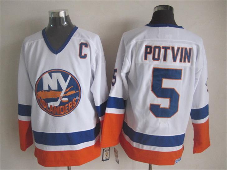 NHL New York Islanders #5 Potvin White Throwback Jersey with C Patch