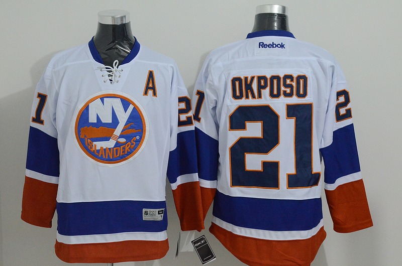 NHL New York Islanders #21 Okposo White Throwback Jersey with A Patch