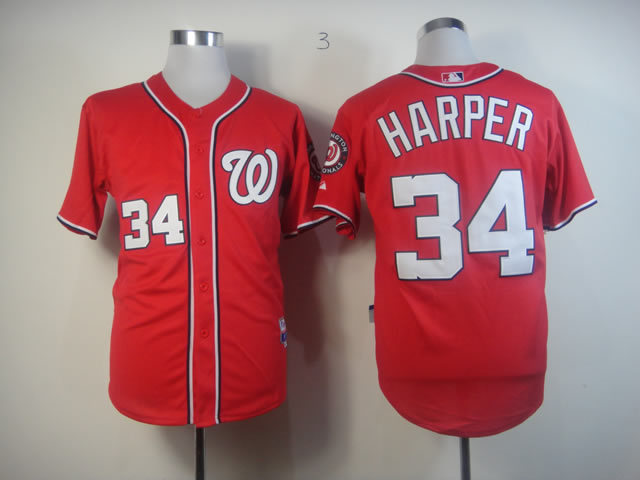 MLB Washington Nationals #34 Harper Red Jersey