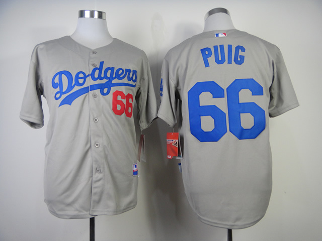 MLB Los Angeles Dodgers #66 Puig Grey Jersey