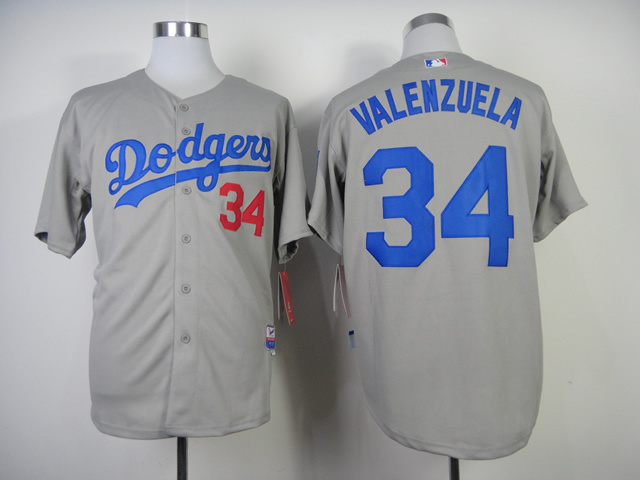 MLB Los Angeles Dodgers #34 Valenzuela Grey Jersey