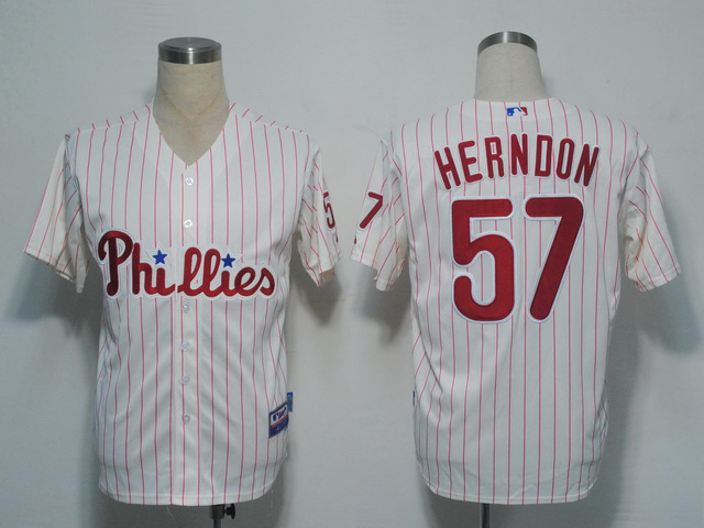 MLB Philadephia Phillis #57 Herndon White Red Pinstrip Jersey
