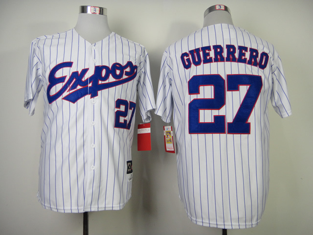 MLB Montreal Expos #27 Guerrero White Blue Pinstripe Jersey