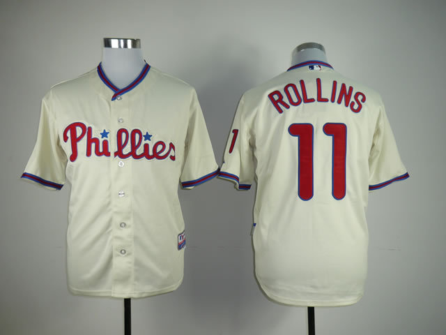 MLB Philadephia Phillis #11 Rollins Cream Jersey