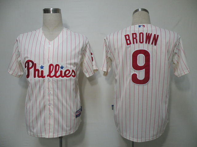 MLB Philadephia Phillis #9 Brown Cream Red Pinstripe Jersey