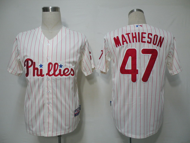 MLB Philadephia Phillis #47 Mathieson White Red Pinstripe Jersey
