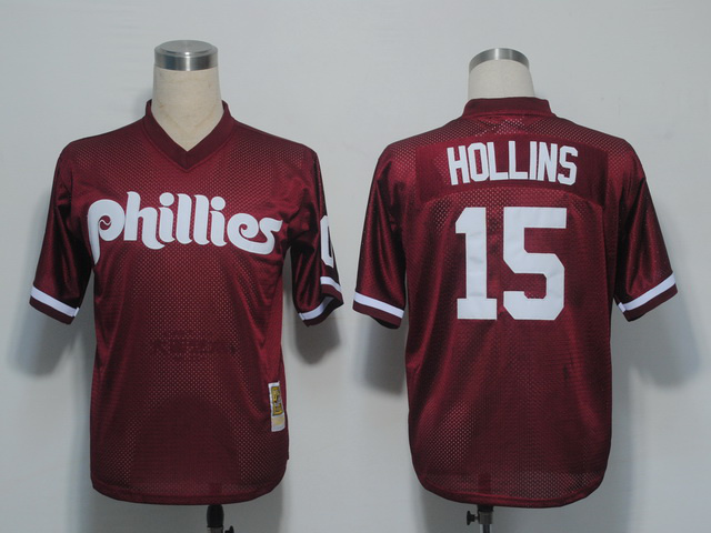 MLB Philadephia Phillis #15 Hollins Red Throwback Jersey