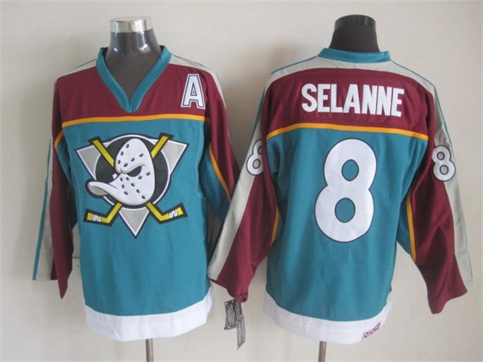 NHL Anaheim Ducks #8 Selanne Green Red Jersey with C Patch