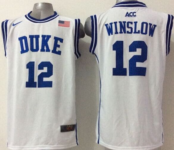 NCAA Duke #12 Justise Winslow Duke White Devils White Basketball Jersey