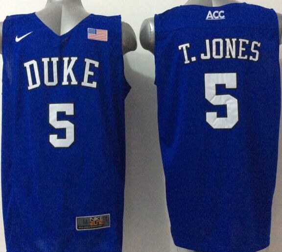 NCAA Duke #5 Tyus Jones Duke Blue Devils White Basketball Jersey