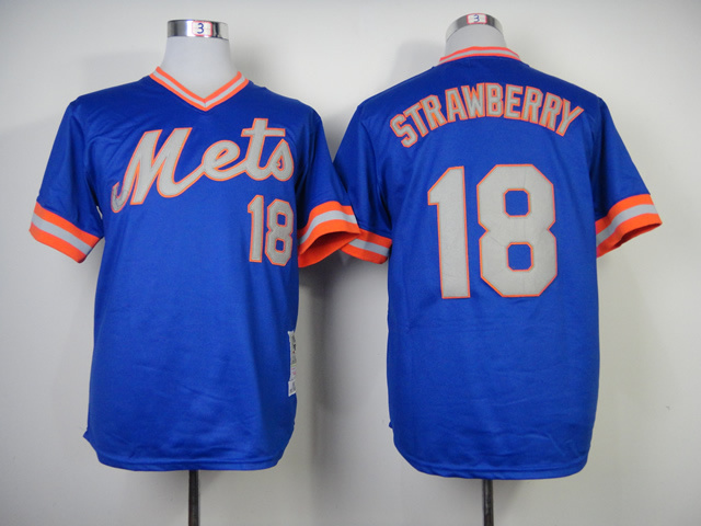 MLB New York Mets #18 Staawberry Blue Throwback 1983 Jersey