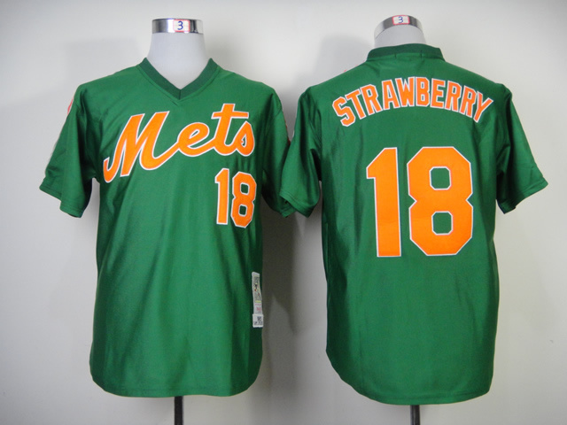 MLB New York Mets #18 Staawberry Green Throwback 1985 Jersey
