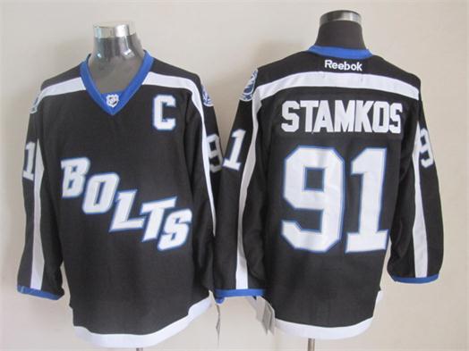 NHL Tampa Bay Lightning #91 Stamkos Black Jersey with C Patch