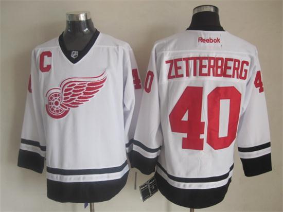 NHL Detroit Red wings #40 Zetterberg White New Jersey with C Patch