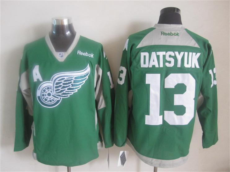 Reebok NHL Detroit Red wings #13 Datsyuk Green Jersey with A Patch