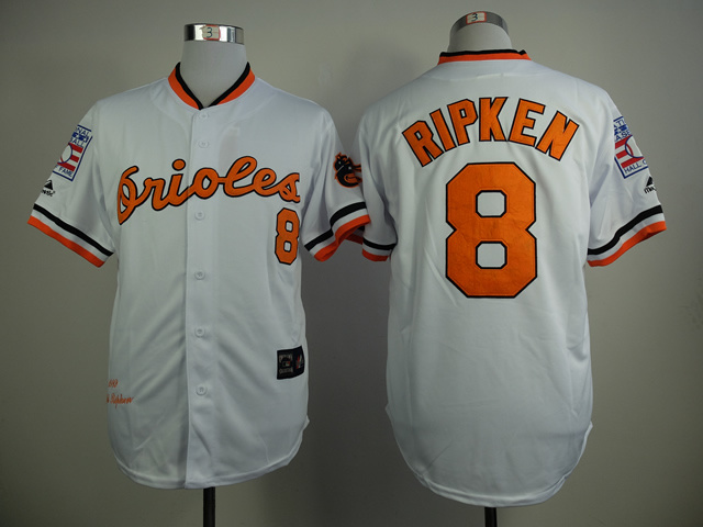 MLB Baltimore Orioles #8 Ripken White 1970 Throwback Jersey with Hall of Fame Patch