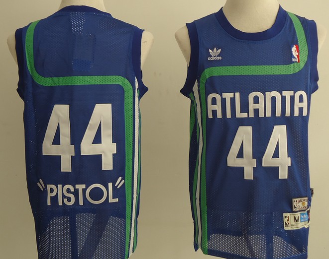 Adidas NBA Atlanta Hawks 44 Pistol Swingman Hardwood Classic Blue Jersey