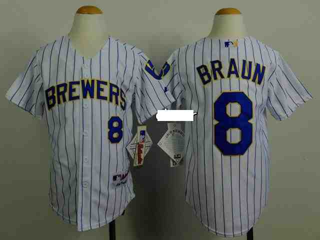 MLB Kids Jersey Milwaukee Brewers #8 braun white blue stripe Jersey