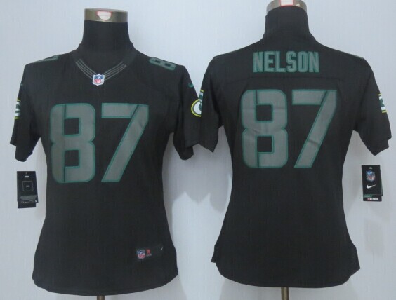 Women New Nike Green Bay Packers 87 Nelson Impact Limited Black Jerseys