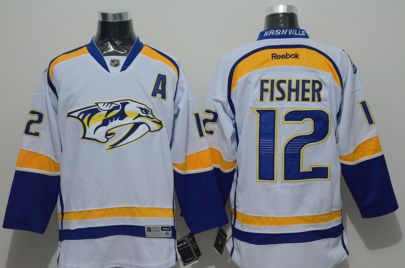NHL Nashville Predators #12 Fisher White Jersey with A Patch