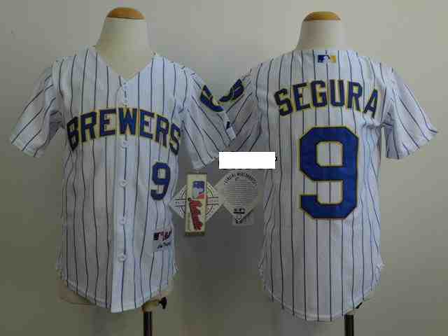 MLB Kids Jersey Milwaukee Brewers #9 segura white blue stripe Jersey