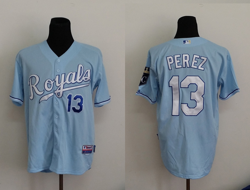 MLB Kansas City royals #13 Perez Light Blue Jersey